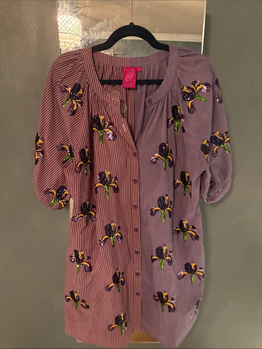 QUEEN OF SPARKLES Striped Purple Button-Front Top